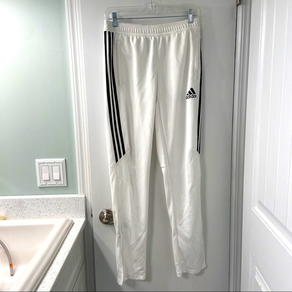White adidas track pants